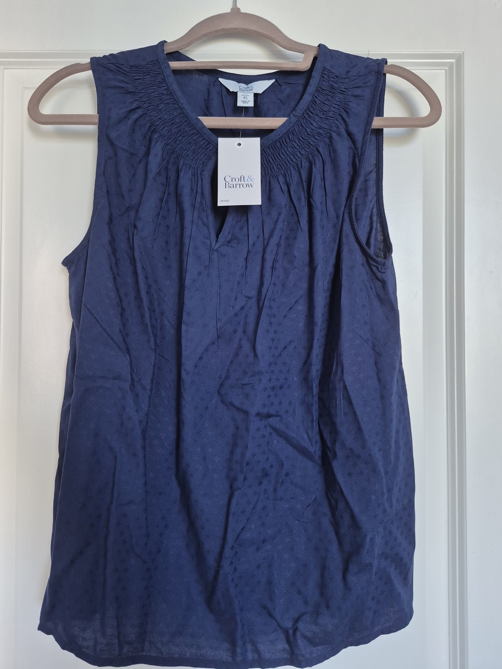 croft & barrow Navy Sleeveless Smocked-Yoke Camisole